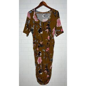 Motherhood Maternity Dress Womens Size L Brown Floral Knee Length
